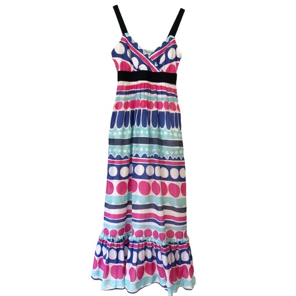 Vineyard Vines | Silk Blend Stripe & Polka Dot Sleeveless Tank Maxi Dress Size 0 - Picture 1 of 14
